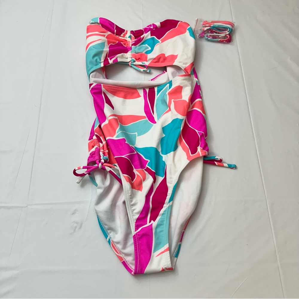 Decree‎  One Piece  Women’s Swimsuit -Removable Cup and Straps - Pink and Teal